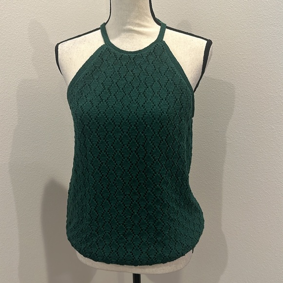 NWOT never worn Boston Proper Crochet High Neck Tank Top Evergreen. - Picture 6 of 7